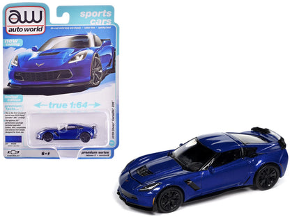 2019 Chevrolet Corvette Z06 Elkhart Lake Blue Metallic "Sports Cars" Series 1/64 Diecast Model Car by Auto World  free shipping USA