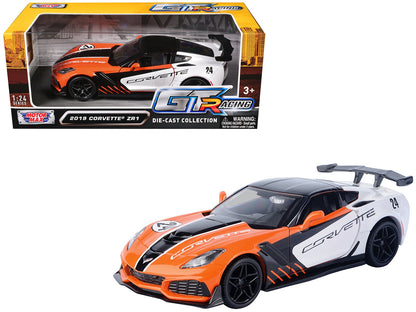 2019 Chevrolet Corvette ZR1 #24 Orange and White with Black Graphics "GT Racing" Series 1/24 Diecast Model Car by Motormax  free shipping USA