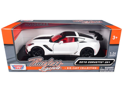 2019 Chevrolet Corvette ZR1 White and Black with Red Interior "Timeless Legends" Series 1/24 Diecast Model Car by Motormax  free shipping USA