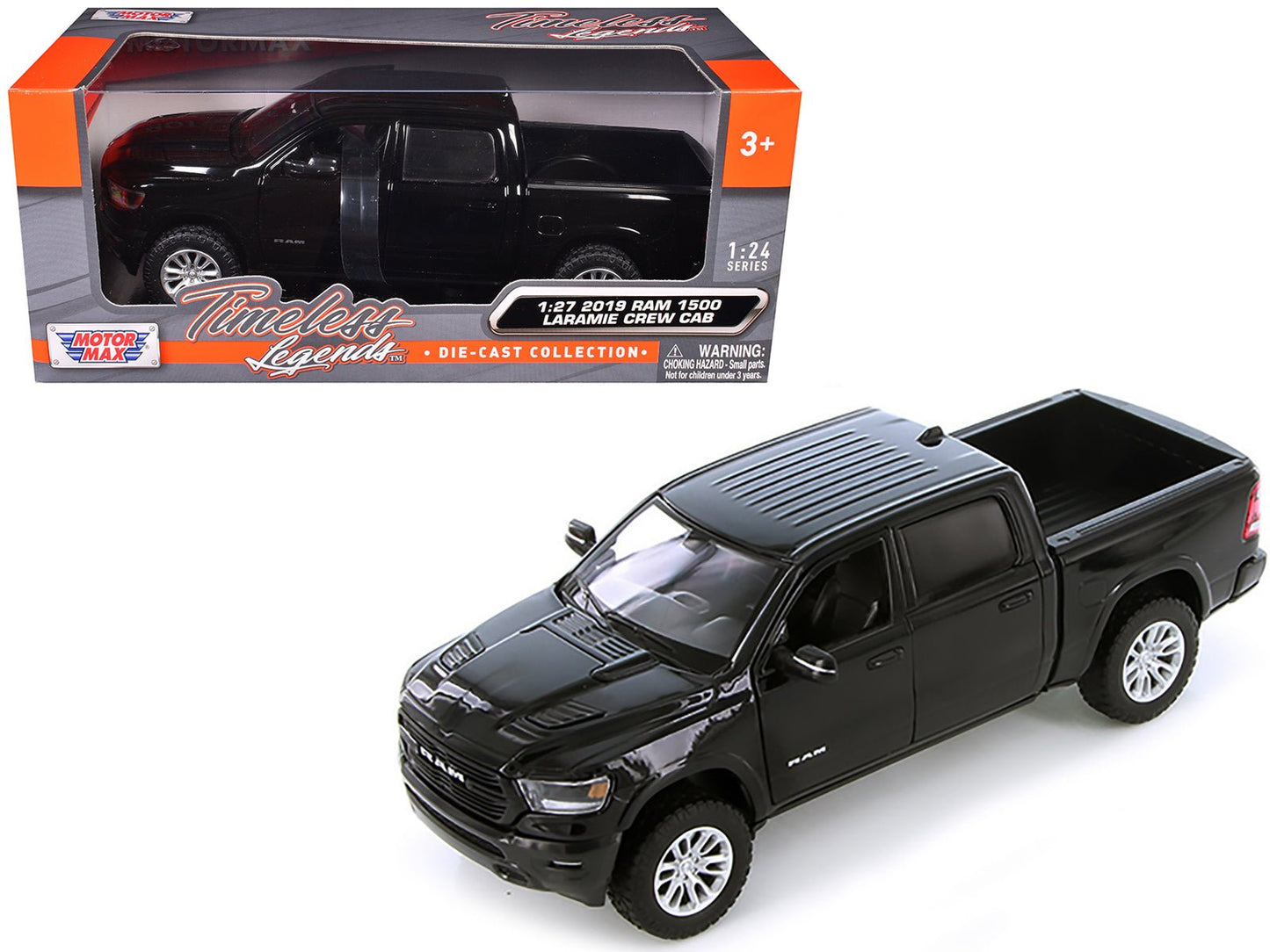 2019 RAM 1500 Laramie Crew Cab Pickup Truck Black 1/24 Diecast Model Car by Motormax  free shipping USA