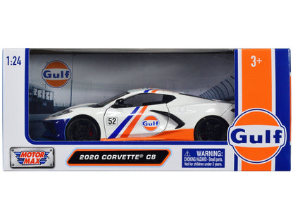 2020 Chevrolet Corvette C8 #52 White and Light Blue with Stripes "Gulf Oil" "Gulf Die-Cast Collection" 1/24 Diecast Model Car by Motormax  free shipping USA
