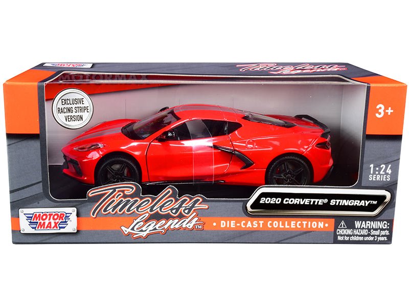 2020 Chevrolet Corvette C8 Stingray Red with Silver Racing Stripes "Timeless Legends" 1/24 Diecast Model Car by Motormax  free shipping USA