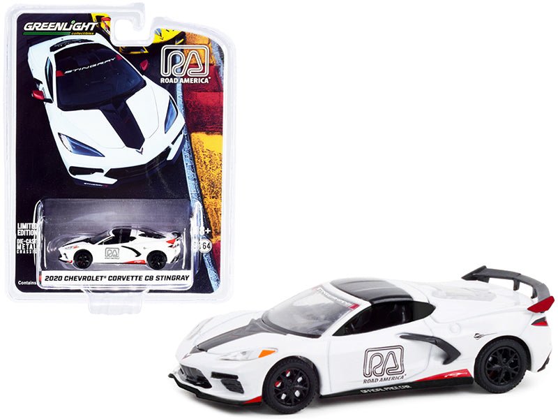 2020 Chevrolet Corvette C8 Stingray White and Black "Road America Official Pace Car" "Hobby Exclusive" 1/64 Diecast Model Car by Greenlight  free shipping USA