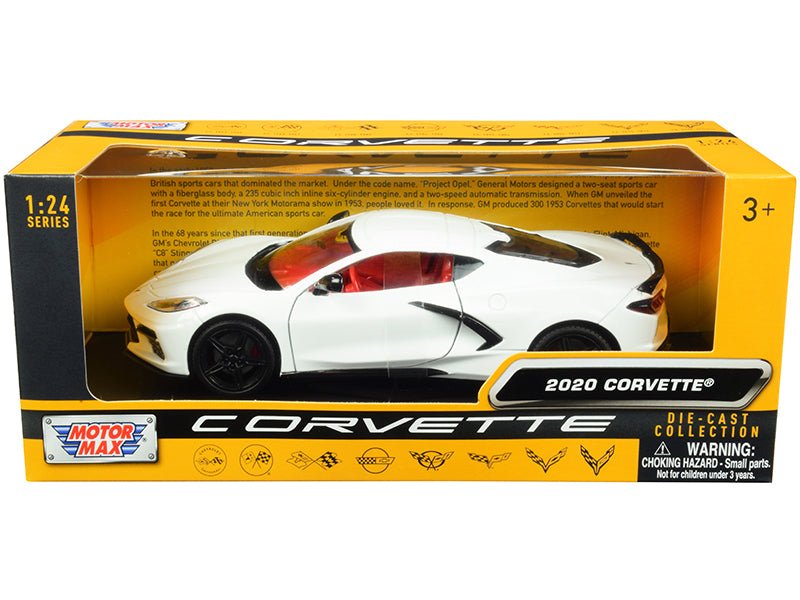 2020 Chevrolet Corvette C8 Stingray White with Red Interior "History of Corvette" Series 1/24 Diecast Model Car by Motormax  free shipping USA