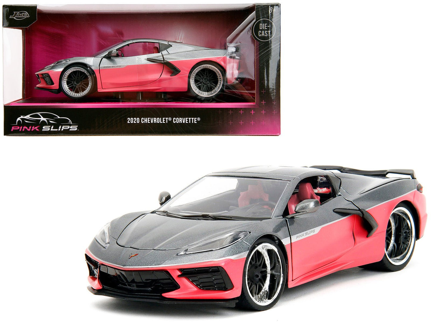 2020 Chevrolet Corvette Gray Metallic and Pink "Pink Slips" Series 1/24 Diecast Model Car by Jada  free shipping USA