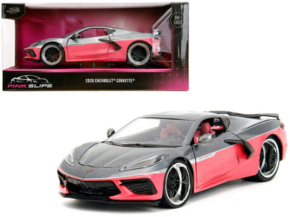 2020 Chevrolet Corvette Gray Metallic and Pink "Pink Slips" Series 1/24 Diecast Model Car by Jada  free shipping USA