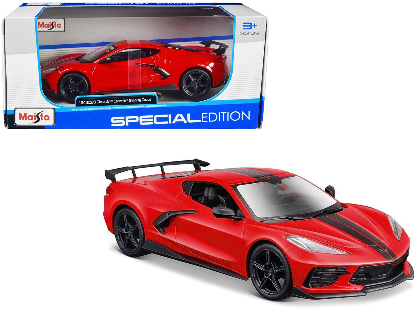 2020 Chevrolet Corvette Stingray Coupe Red with Black Stripes "Special Edition" Series 1/24 Diecast Model Car by Maisto  free shipping USA