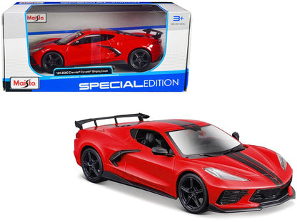 2020 Chevrolet Corvette Stingray Coupe Red with Black Stripes "Special Edition" Series 1/24 Diecast Model Car by Maisto  free shipping USA