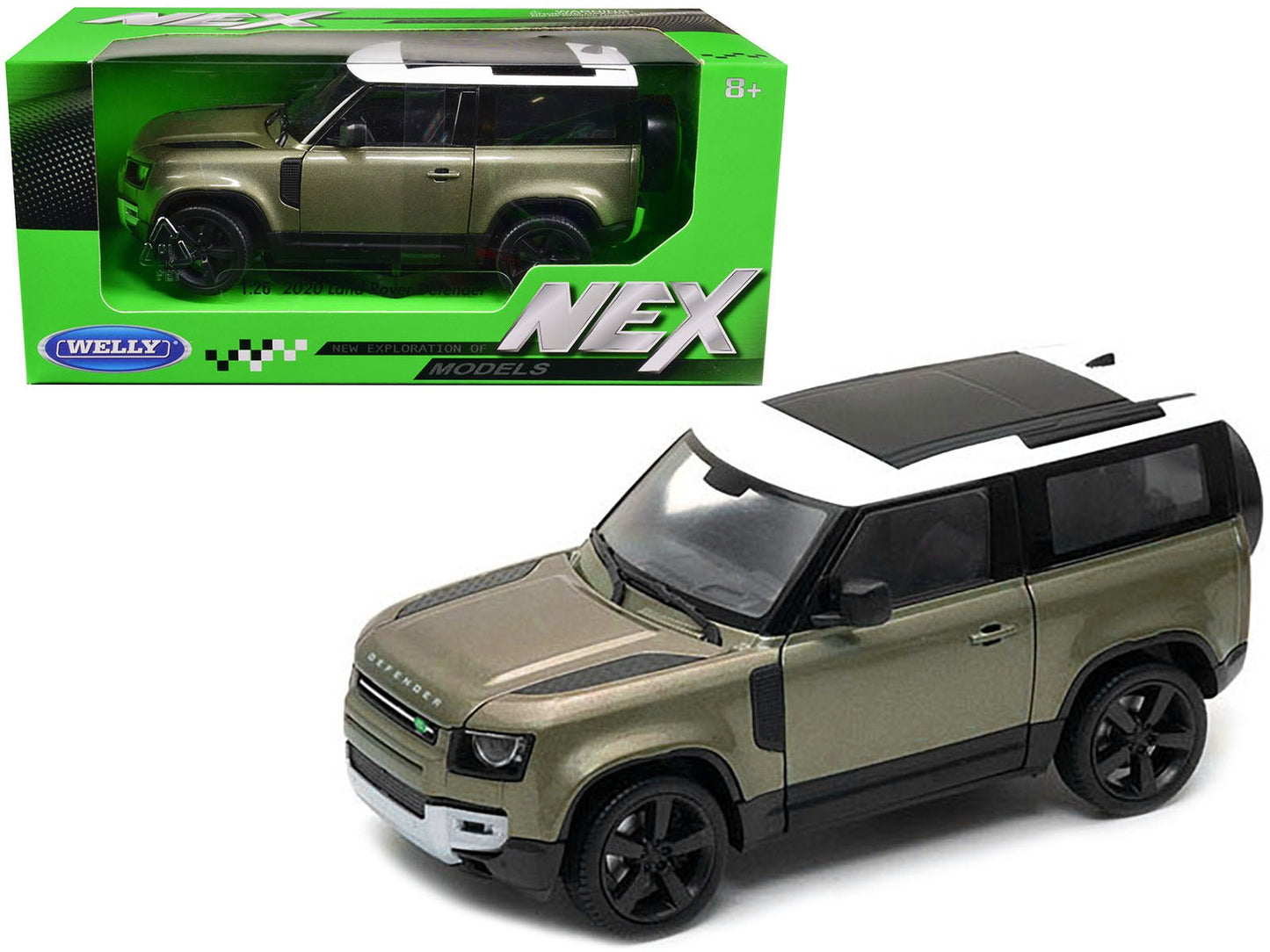 2020 Land Rover Defender Green Metallic with White Top "NEX Models" 1/26 Diecast Model Car by Welly  free shipping USA