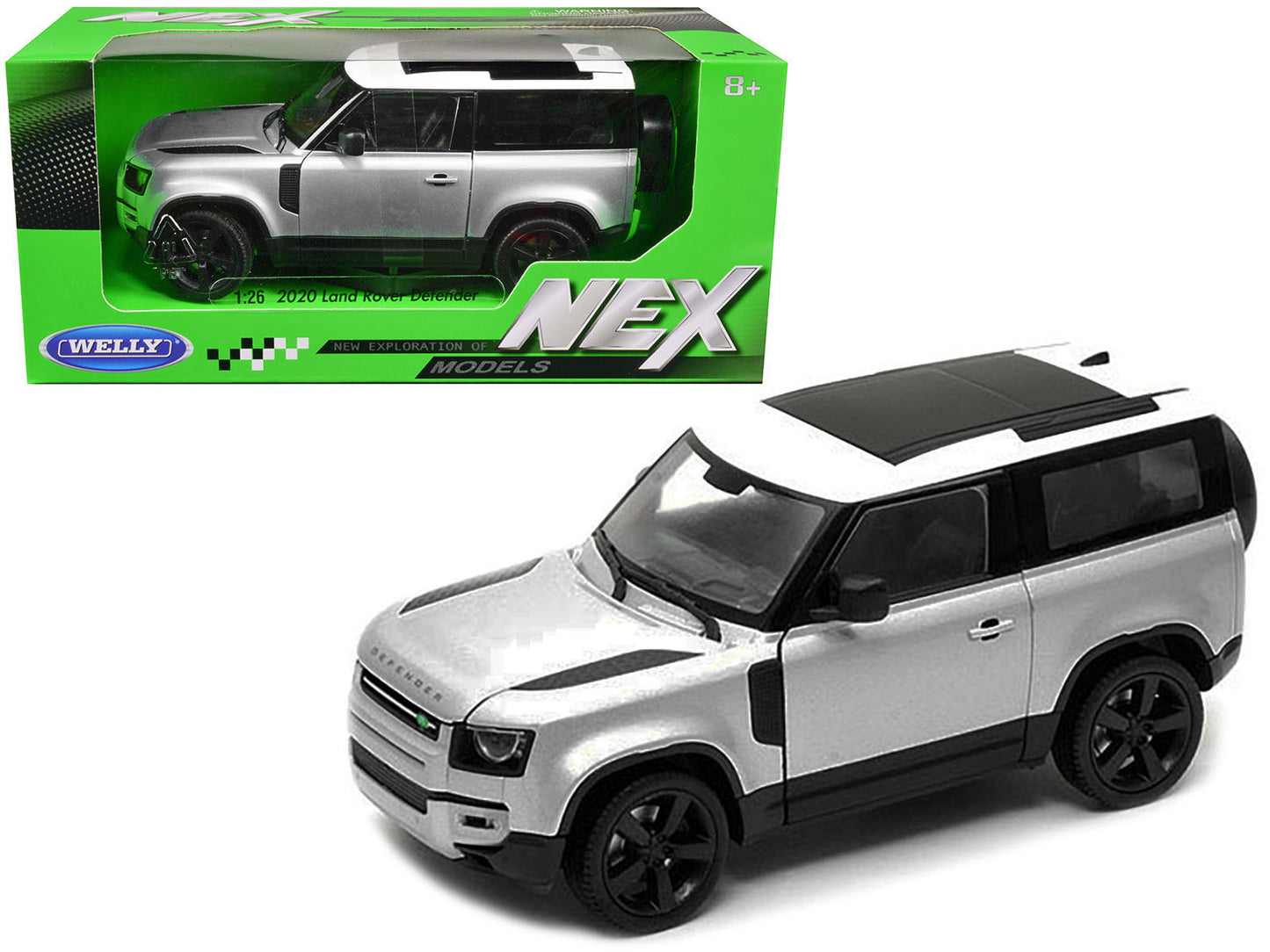 2020 Land Rover Defender Silver Metallic with White Top "NEX Models" 1/26 Diecast Model Car by Welly  free shipping USA