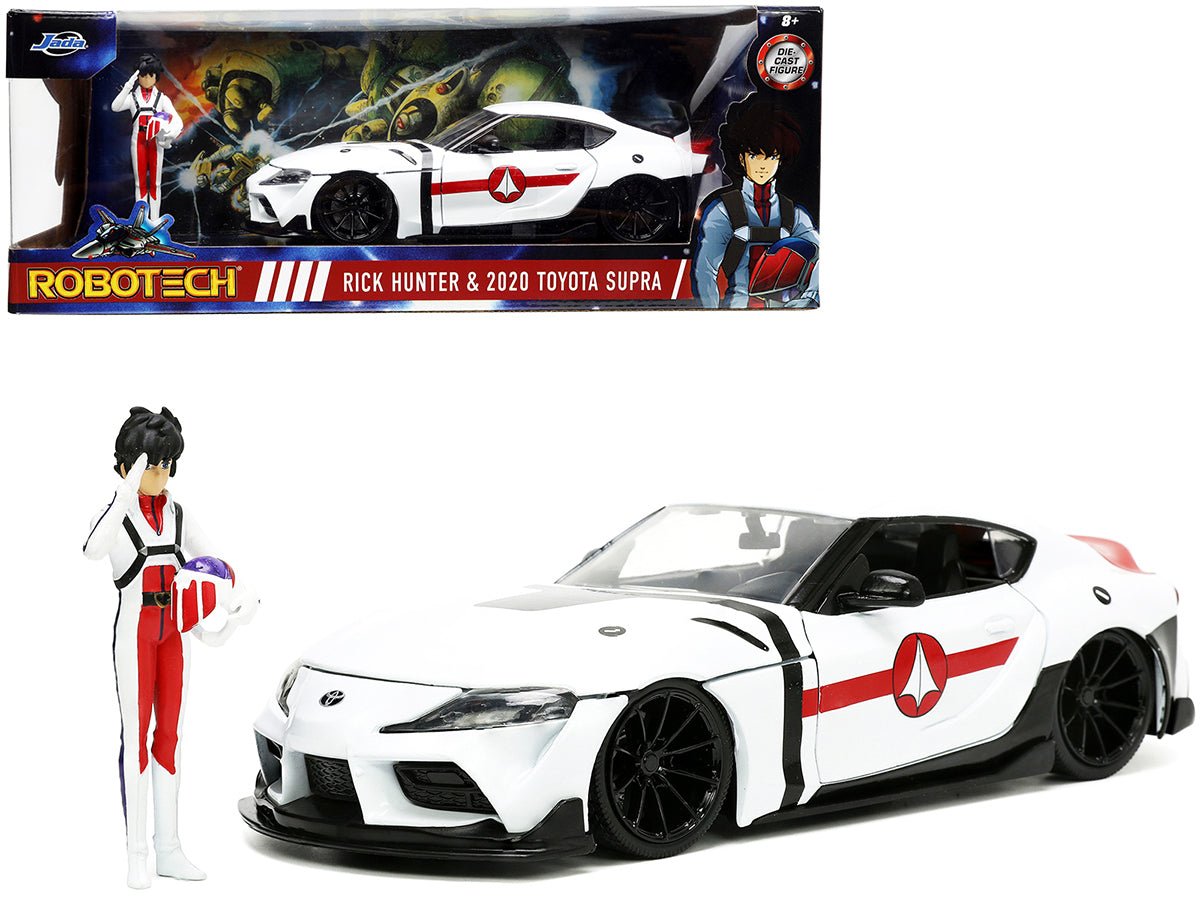 2020 Toyota Supra White and Rick Hunter Diecast Figurine "Robotech" "Hollywood Rides" Series 1/24 Diecast Model Car by Jada  free shipping USA
