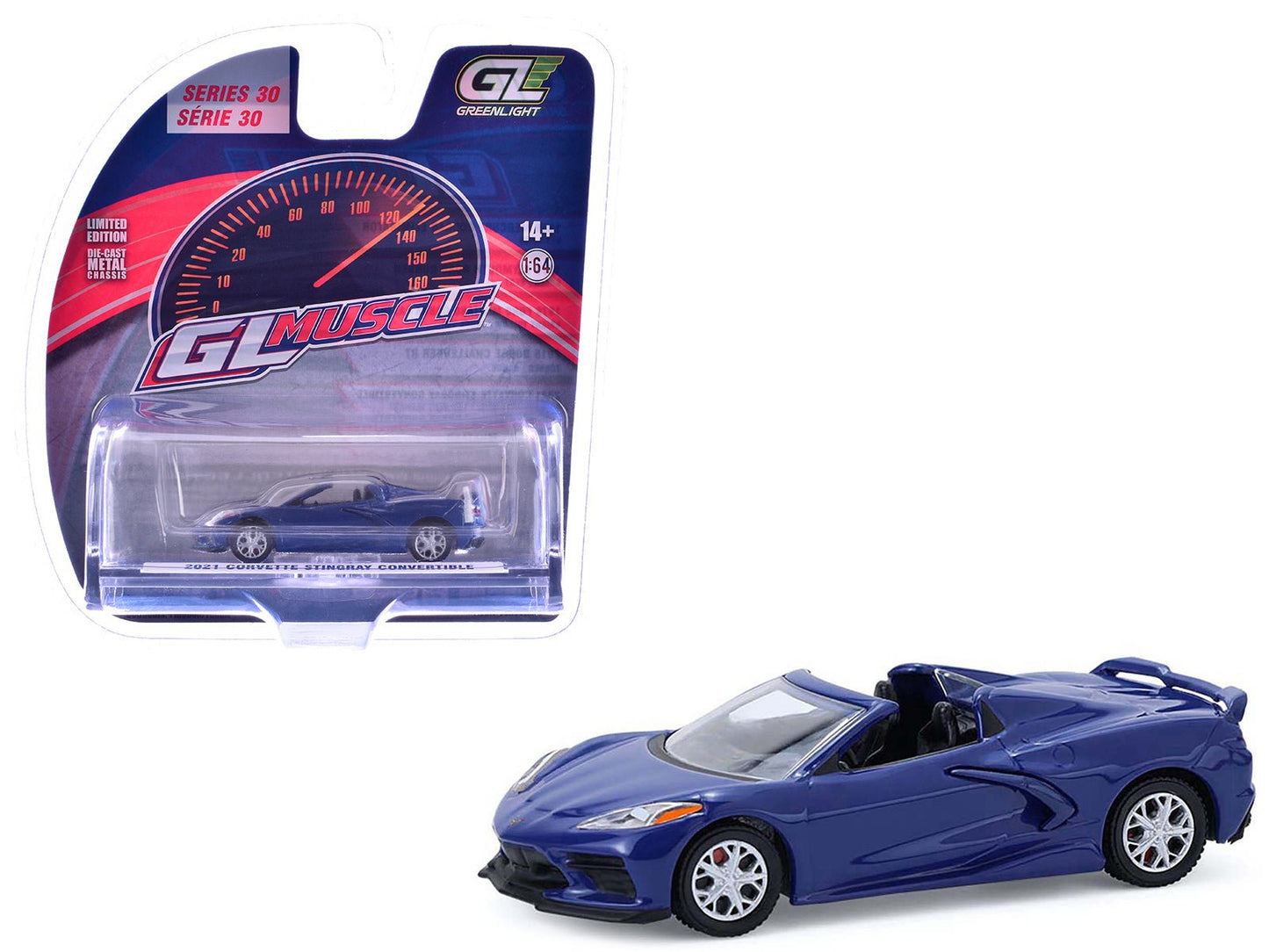 2021 Chevrolet Corvette Stingray Convertible Elkhart Lake Blue "GreenLight Muscle" Series 30 1/64 Diecast Model Car by Greenlight  free shipping USA