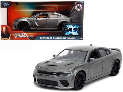 2021 Dodge Charger SRT Hellcat Gray Metallic "Fast X" (2023) Movie "Fast & Furious" Series 1/24 Diecast Model Car by Jada  free shipping USA