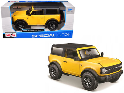 2021 Ford Bronco Badlands Yellow with Black Top "Special Edition" 1/24 Diecast Model Car by Maisto  free shipping USA
