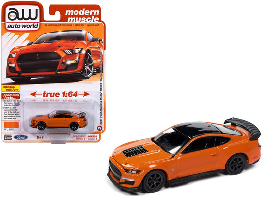 2021 Ford Mustang Shelby GT500 Carbon Fiber Track Pack Twister Orange with Black Top "Modern Muscle" Series 1/64 Diecast Model Car by Auto World  free shipping USA