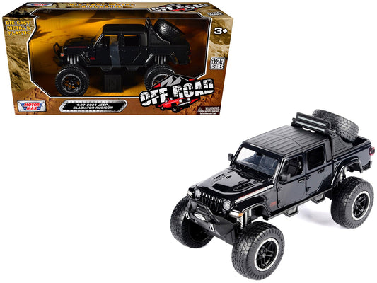 2021 Jeep Gladiator Rubicon Off-Road Pickup Truck Black with Matt Black Top "Off Road" Series 1/27 Diecast Model Car by Motormax  free shipping USA