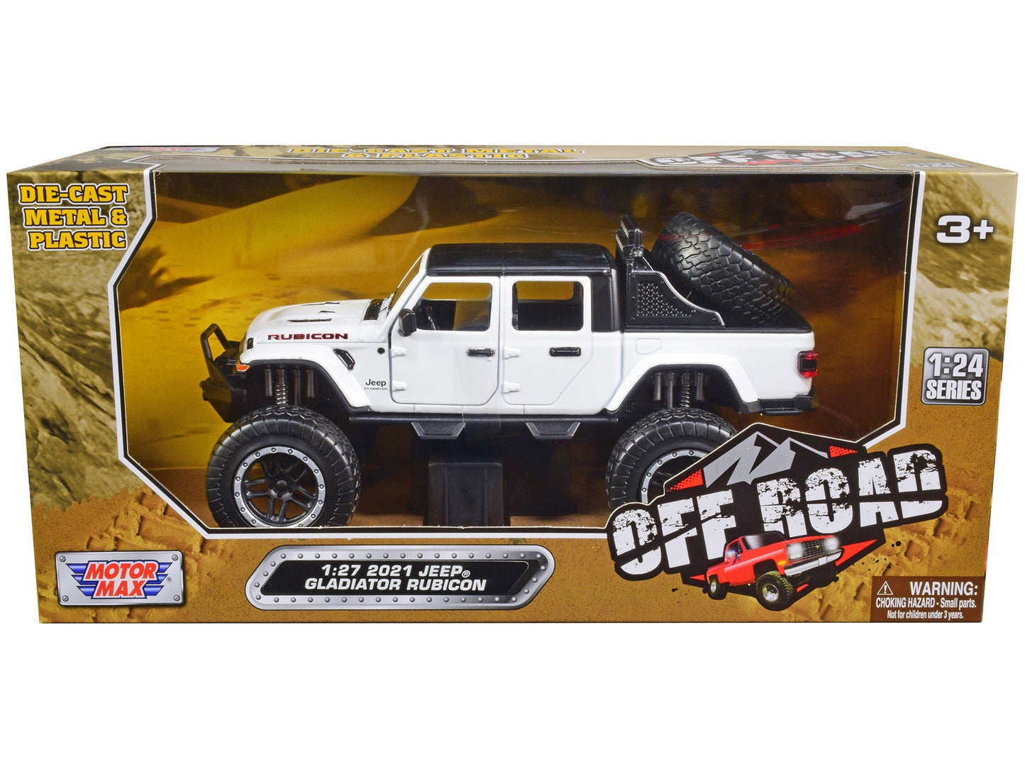2021 Jeep Gladiator Rubicon Off-Road Pickup Truck White with Black Top "Off Road" Series 1/27 Diecast Model Car by Motormax  free shipping USA
