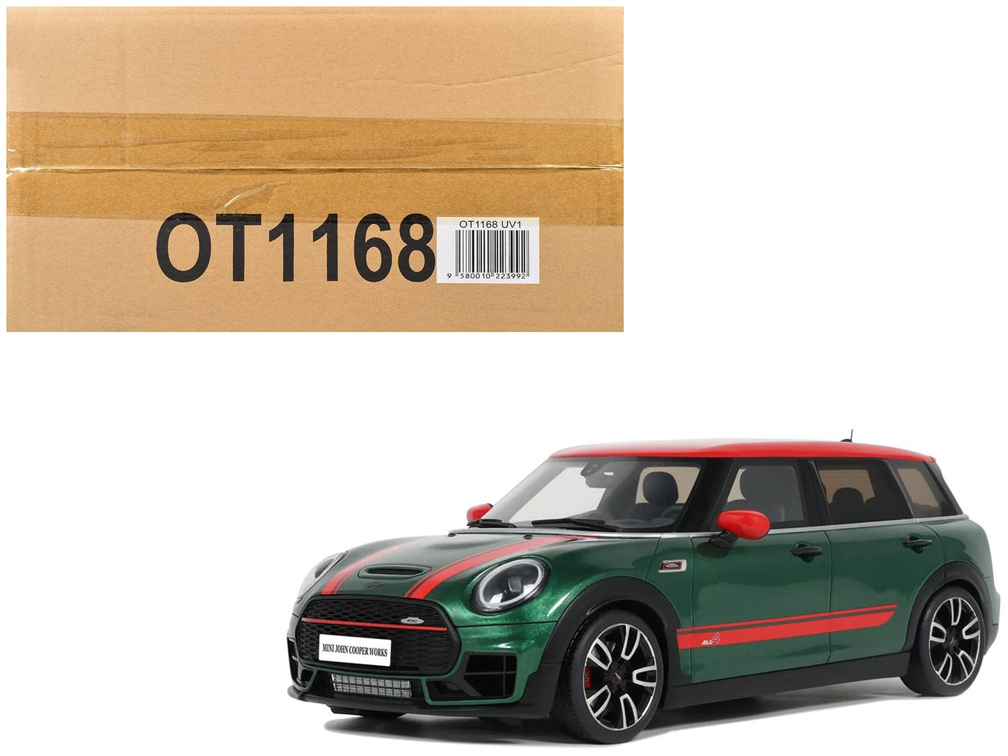 2021 Mini Clubman (F54) JCW British Green Metallic with Red Top and Stripes Limited Edition to 999 pieces Worldwide 1/18 Model Car by Otto Mobile  free shipping USA