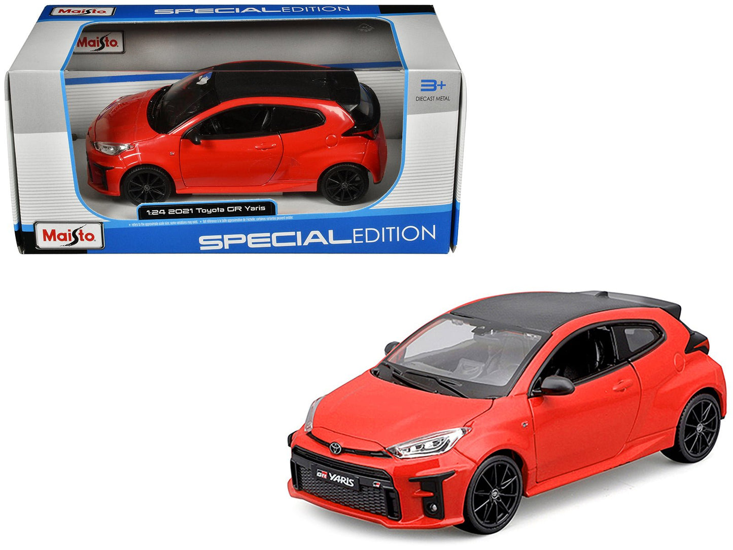 2021 Toyota GR Yaris Red with Carbon Top "Special Edition" Series 1/24 Diecast Model Car by Maisto  free shipping USA