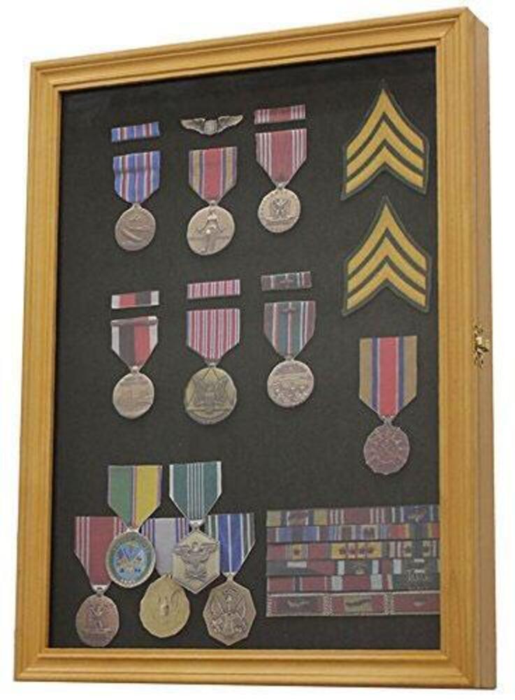 Display Case Wall Frame Cabinet for Military Medals, Pins, Patches etc.