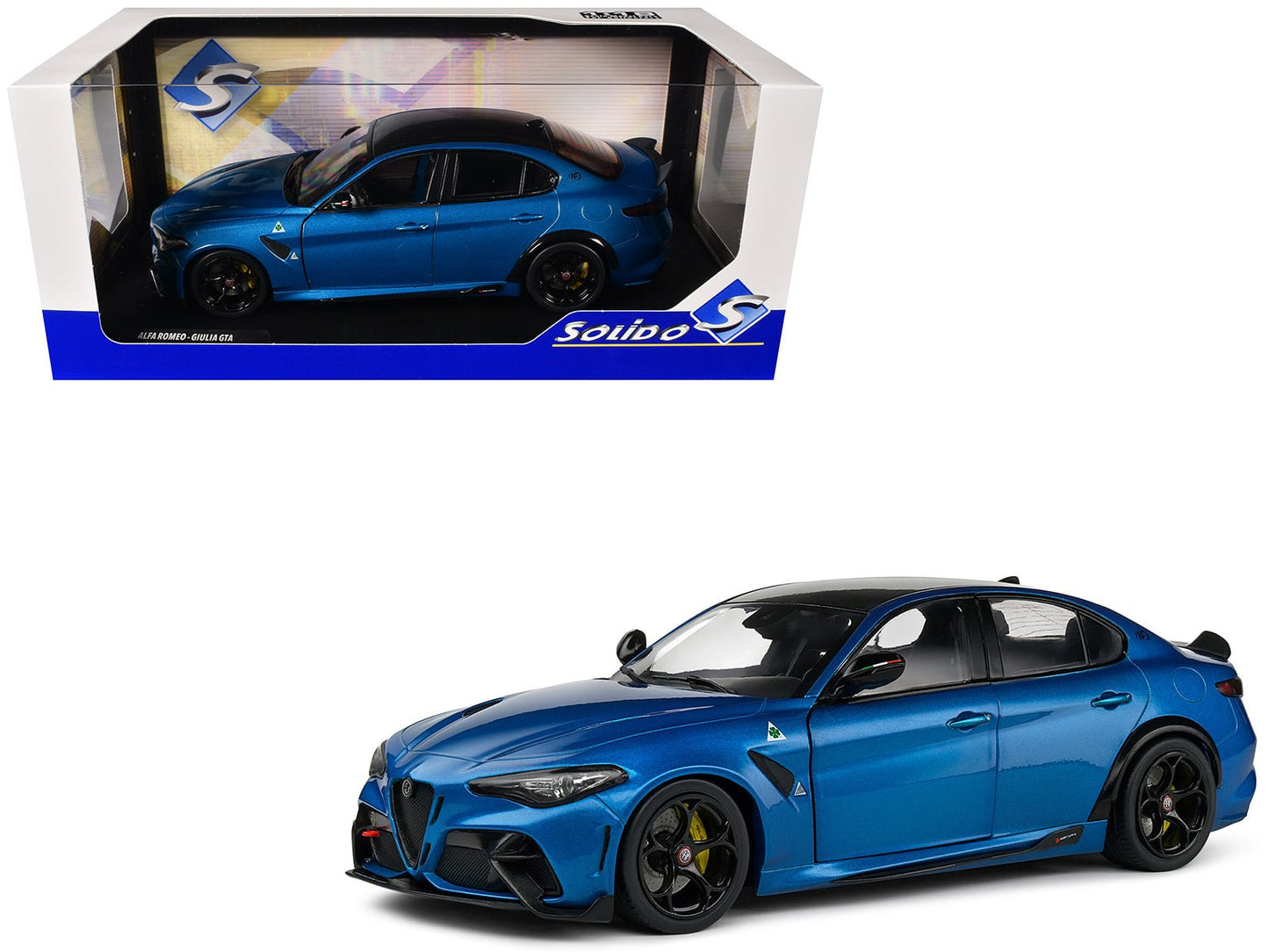 2022 Alfa Romeo Giulia GTA Anodized Blue Metallic with Carbon Top 1/18 Diecast Model Car by Solido  free shipping USA