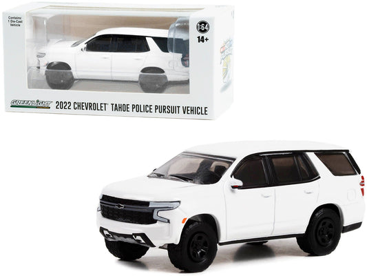 2022 Chevrolet Tahoe Police Pursuit Vehicle (PPV) White "Hot Pursuit" "Hobby Exclusive" Series 1/64 Diecast Model Car by Greenlight  free shipping USA
