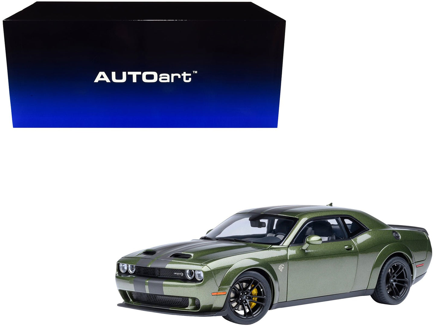 2022 Dodge Challenger SRT Jailbreak F8 Green with Carbon Stripes 1/18 Model Car by Autoart  free shipping USA