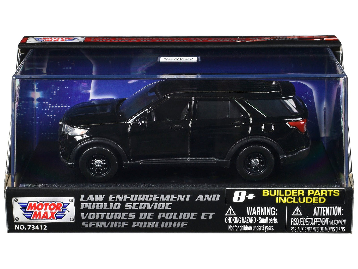 2022 Ford Police Interceptor Utility Black Unmarked "Custom Builder's Kit" "Law Enforcement and Public Service" Series 1/43 Diecast Model Car by Motormax  free shipping USA
