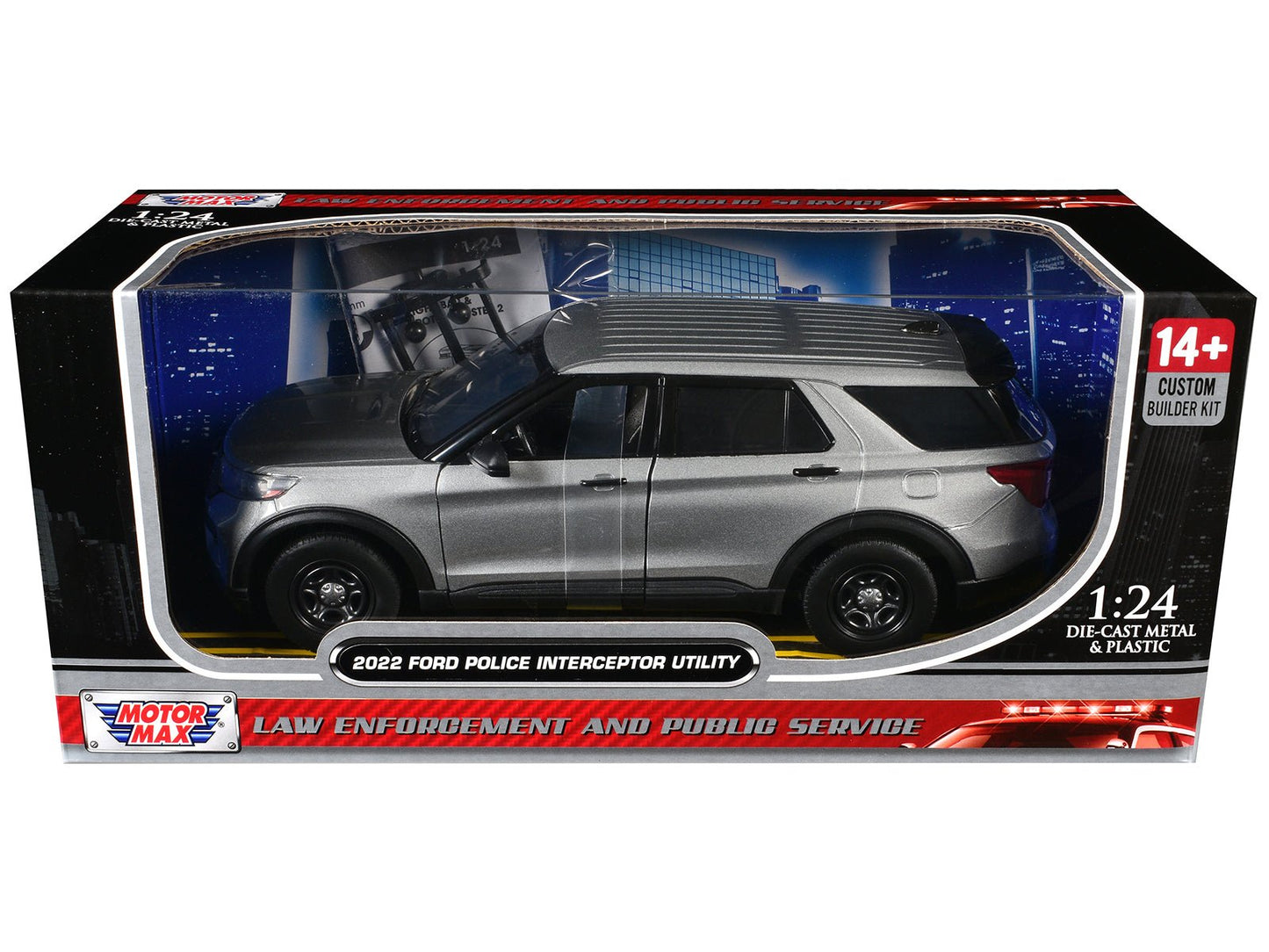 2022 Ford Police Interceptor Utility Unmarked Silver Metallic "Builder's Kit" "Law Enforcement and Public Service" Series 1/24 Diecast Model Car by Motormax  free shipping USA