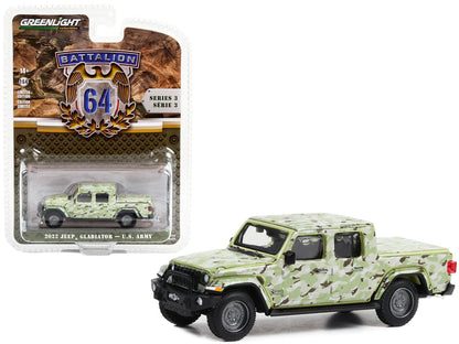 2022 Jeep Gladiator Pickup Truck "U.S. Army" Military-Spec Camouflage "Battalion 64" Series 3 1/64 Diecast Model Car by Greenlight  free shipping USA