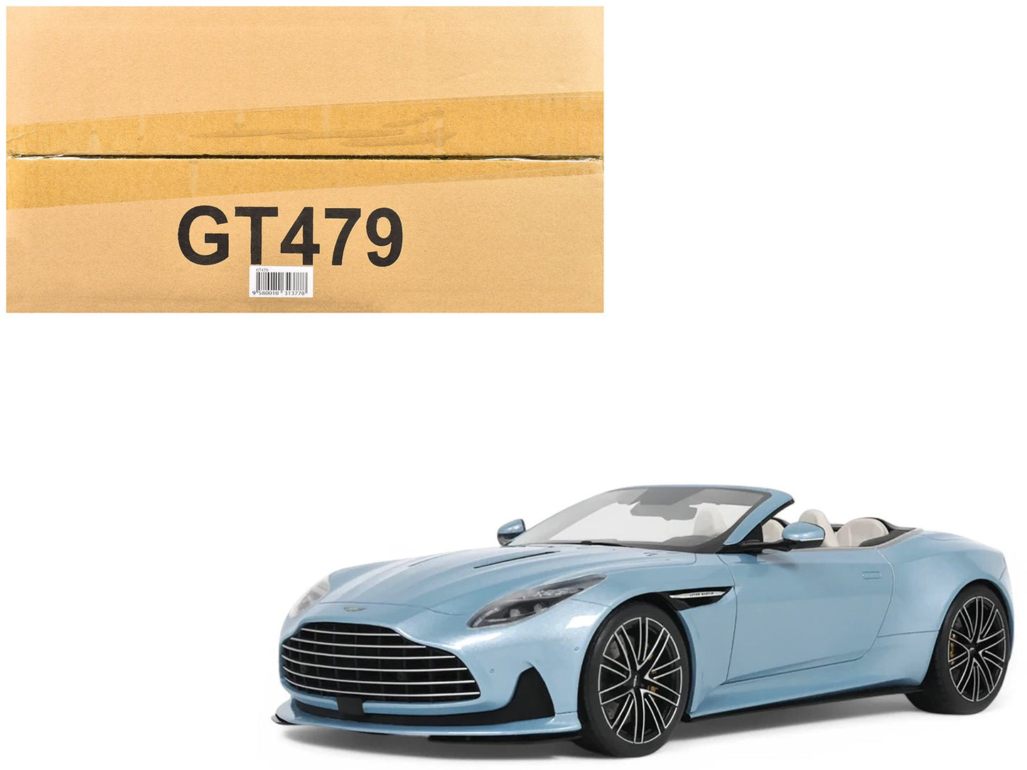2023 Aston Martin DB12 Volante Caribbean Blue Pearl with White Interior 1/18 Model Car by GT Spirit  free shipping USA