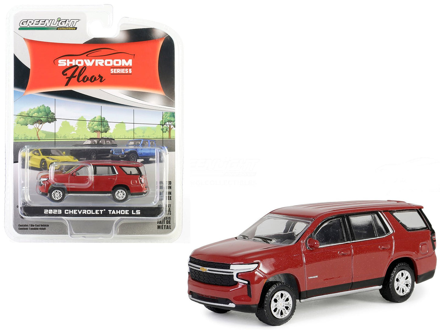 2023 Chevrolet Tahoe LS Radiant Red Metallic "Showroom Floor" Series 5 1/64 Diecast Model Car by Greenlight  free shipping USA