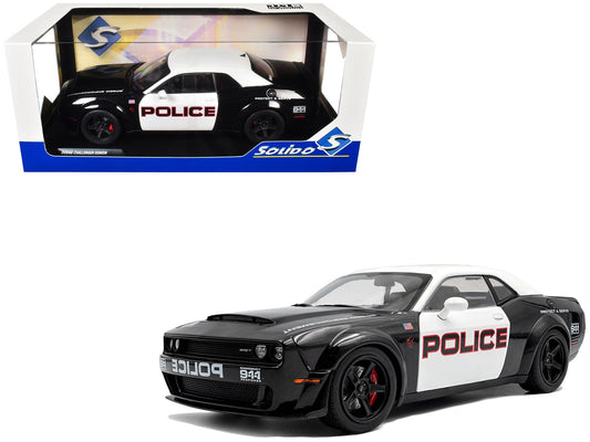 2023 Dodge Challenger Demon "Police" Black and White 1/18 Diecast Model Car by Solido  free shipping USA