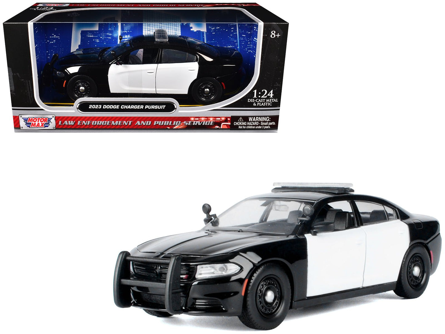 2023 Dodge Charger Pursuit Police Car Black and White "Law Enforcement and Public Service" Series 1/24 Diecast Model Car by Motormax  free shipping USA