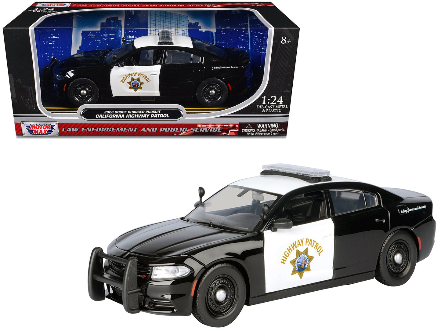 2023 Dodge Charger Pursuit Police Car "California Highway Patrol" Black and White "Law Enforcement and Public Service" Series 1/24 Diecast Model Car by Motormax  free shipping USA