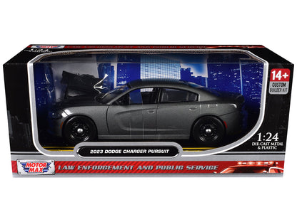 2023 Dodge Charger Pursuit Police Car Gray Metallic "Custom Builder's Kit - Law Enforcement and Public Service" Series 1/24 Diecast Model Car by Motormax  free shipping USA