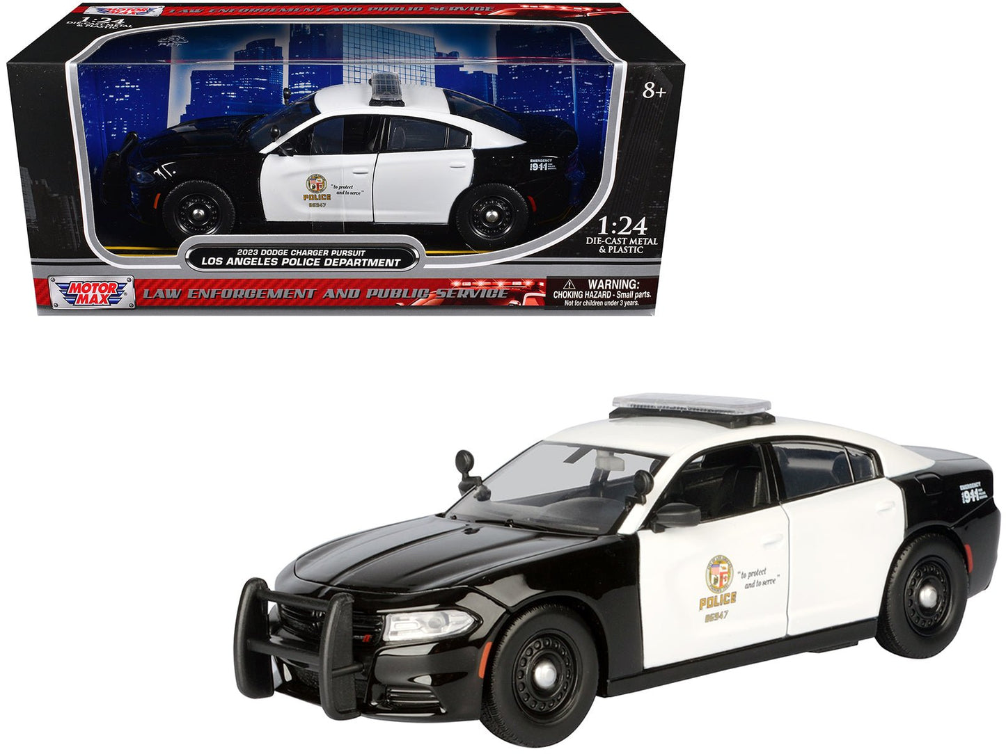 2023 Dodge Charger Pursuit Police Car "LAPD (Los Angeles Police Department)" Black and White "Law Enforcement and Public Service" Series 1/24 Diecast Model Car by Motormax  free shipping USA