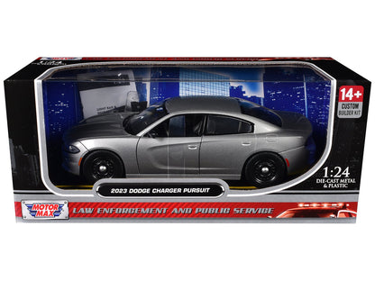 2023 Dodge Charger Pursuit Police Car Silver Metallic "Custom Builder's Kit - Law Enforcement and Public Service" Series 1/24 Diecast Model Car by Motormax  free shipping USA