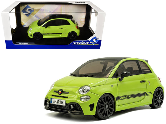 2023 Fiat F595 Abarth Verde Adrenalina Green with Black Top and Stripes 1/18 Diecast Model Car by Solido  free shipping USA