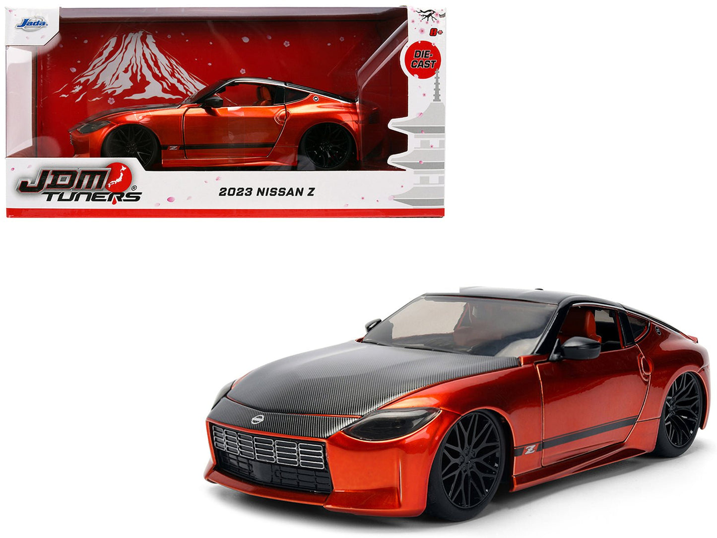 2023 Nissan Z Orange Metallic with Carbon Hood and Black Top "JDM Tuners" Series 1/24 Diecast Model Car by Jada  free shipping USA