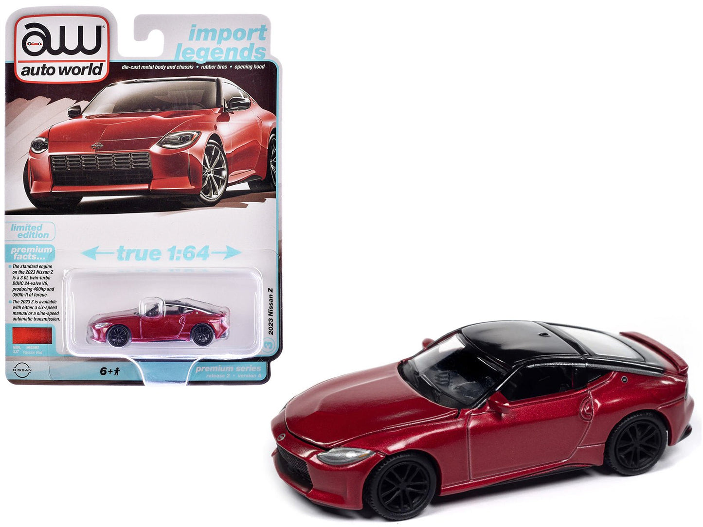 2023 Nissan Z Passion Red Metallic with Black Top "Import Legends" Series 1/64 Diecast Model Car by Auto World  free shipping USA