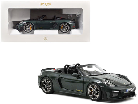 2023 Porsche 718 Spyder RS Weissach Pack Forest Green Metallic with Carbon Hood Stripes 1/18 Diecast Model Car by Norev  free shipping USA
