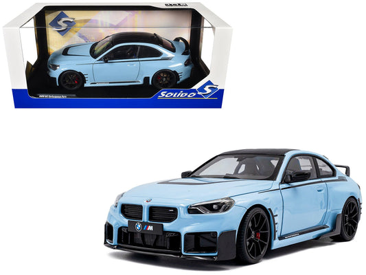 2024 BMW M2 Performance Parts Zandvoort Blue with Carbon Top and Black Stripes 1/18 Diecast Model Car by Solido  free shipping USA