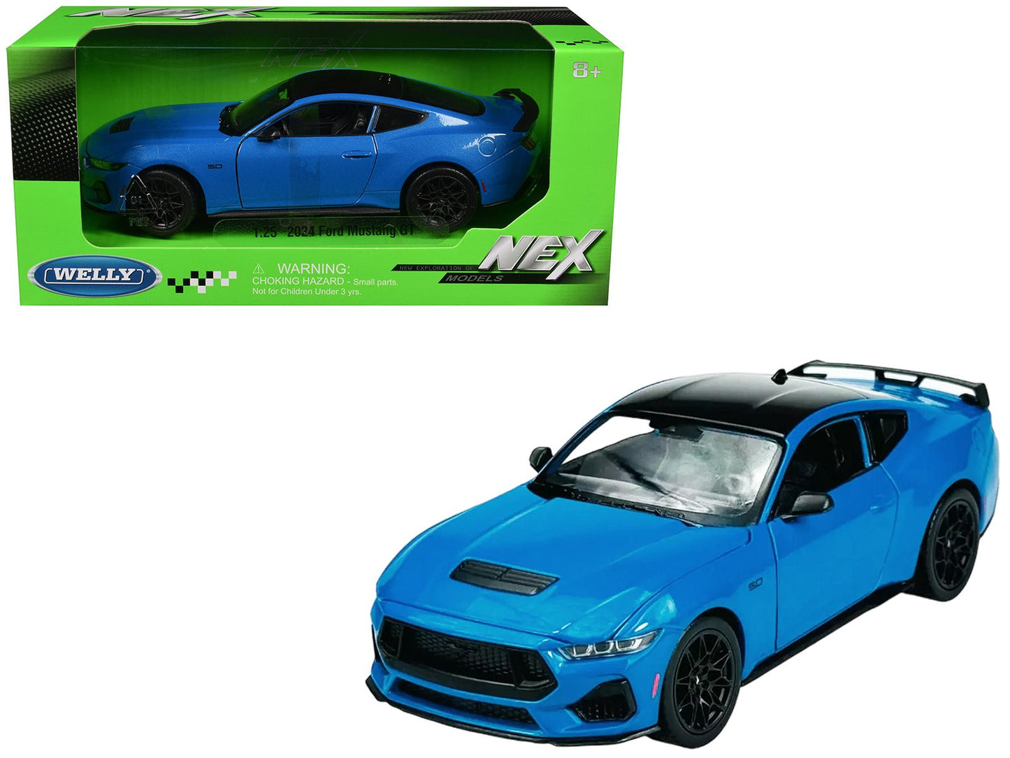 2024 Ford Mustang GT 5.0 Blue with Black Top "NEX Models" Series 1/25 Diecast Model Car by Welly  free shipping USA