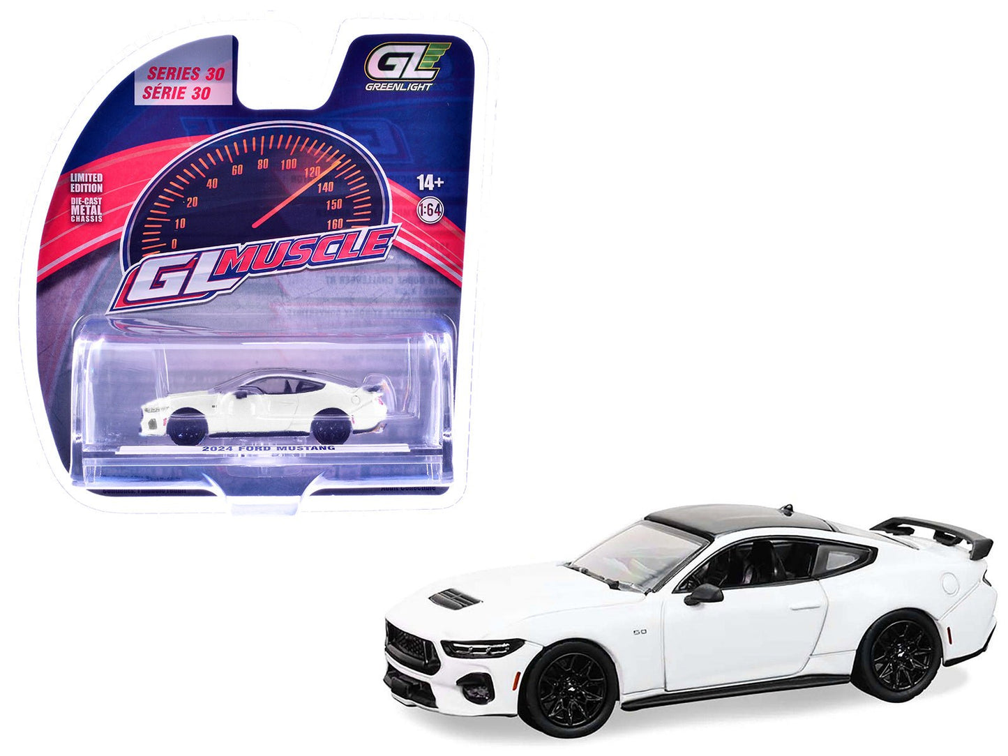 2024 Ford Mustang Oxford White with Black Top "GreenLight Muscle" Series 30 1/64 Diecast Model Car by Greenlight  free shipping USA