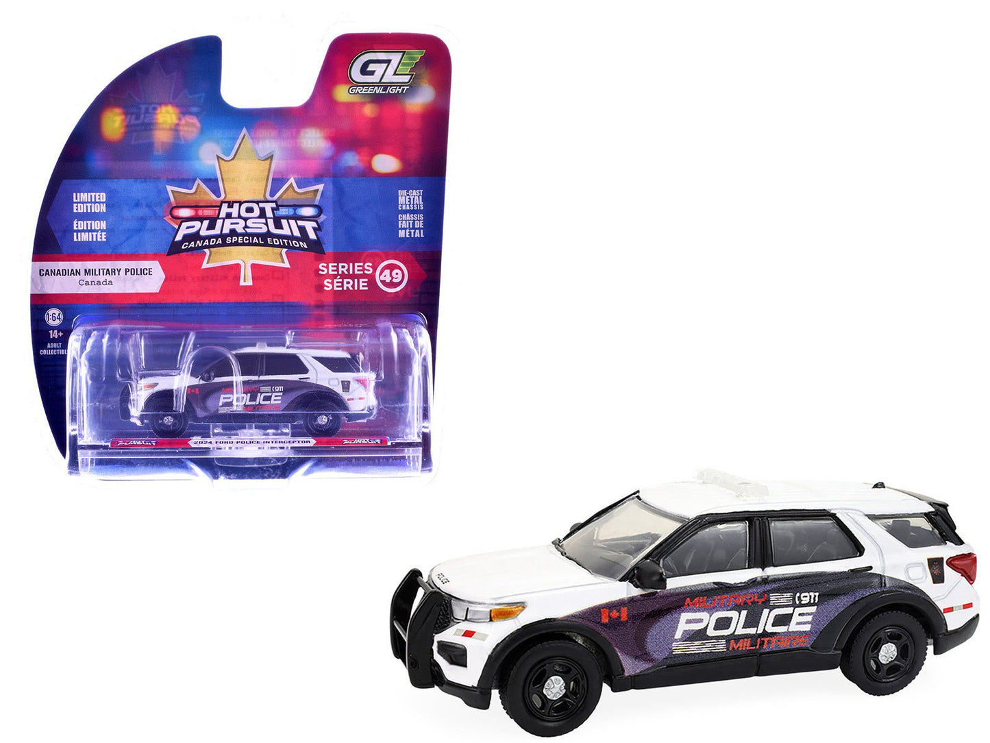 2024 Ford Police Interceptor Utility "Canada Military Police" White with Graphics "Hot Pursuit - Canada Special Edition" Series 1/64 Diecast Model Car by Greenlight  free shipping USA