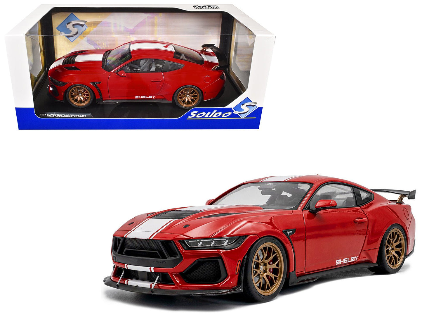 2024 Ford Shelby Mustang Super Snake Race Red with White Stripes 1/18 Diecast Model Car by Solido  free shipping USA