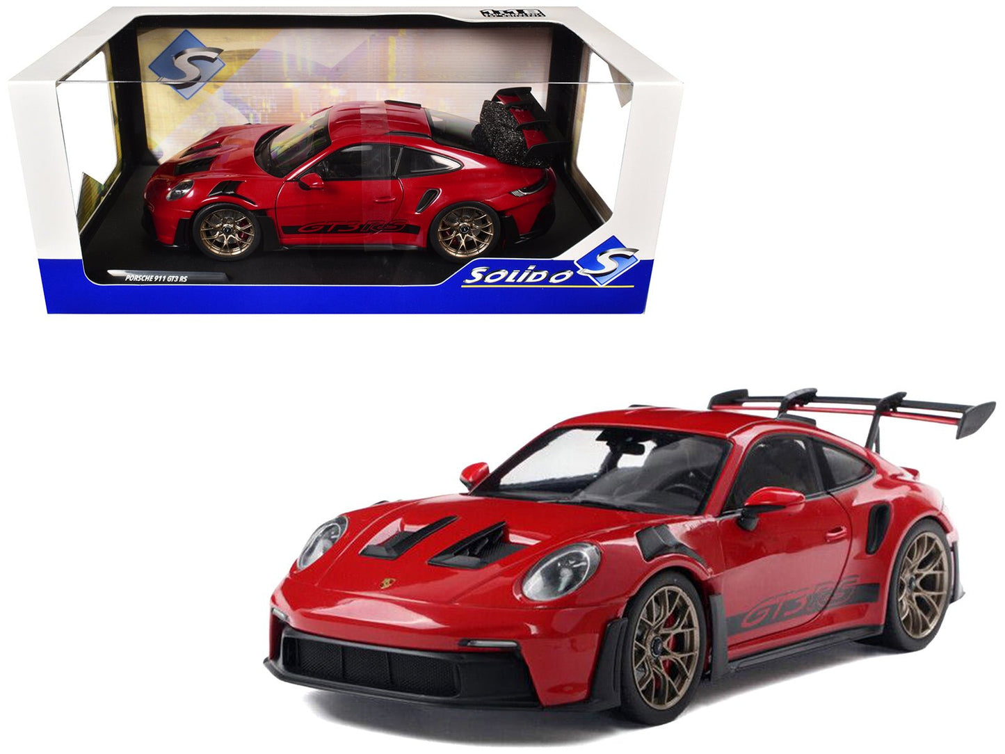 2024 Porsche 911 (992) GT3 RS Guards Red with Black Stripes 1/18 Diecast Model Car by Solido  free shipping USA