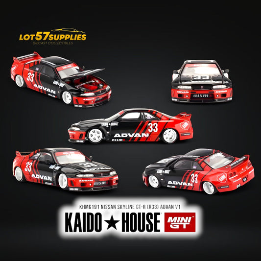 (Pre-Order) Mini-GT x KAIDO Nissan Skyline GT-R (R33) Kaido Works ADVAN 1:64