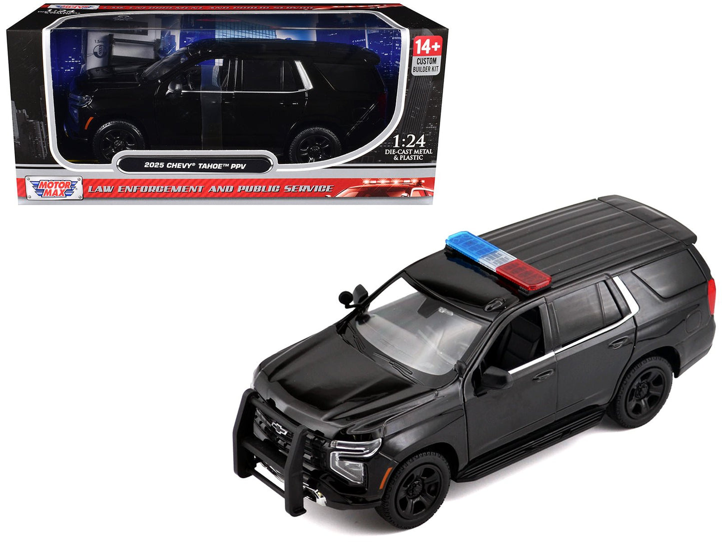 2025 Chevrolet Tahoe PPV Black "Custom Builder's Kit - Law Enforcement and Public Service" Series 1/24 Diecast Model Car by Motormax  free shipping USA